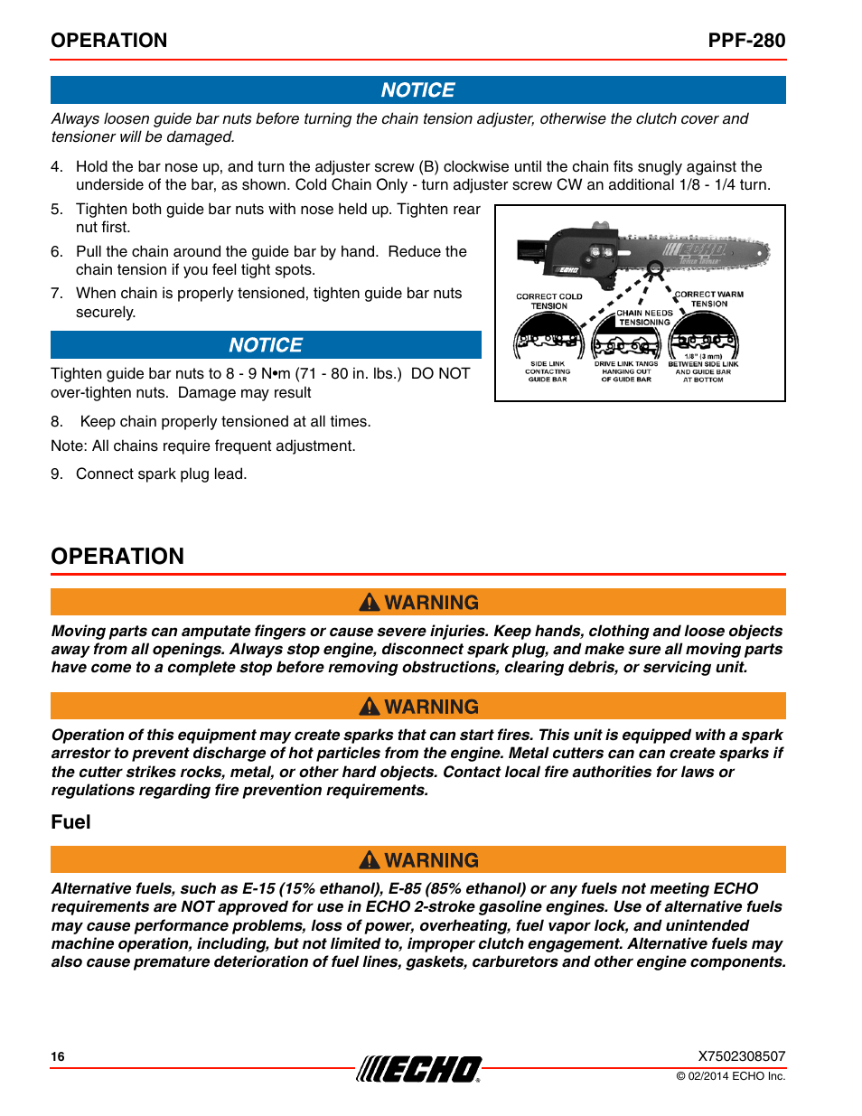 Operation, Fuel, Operation ppf-280 | Echo PPF-280 User Manual | Page 16 / 40