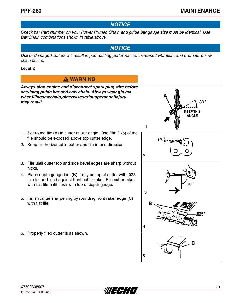 Ppf-280 maintenance | Echo PPF-280 User Manual | Page 31 / 40