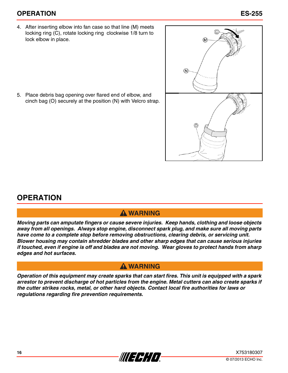 Operation, Operation es-255 | Echo ES-255 User Manual | Page 16 / 36