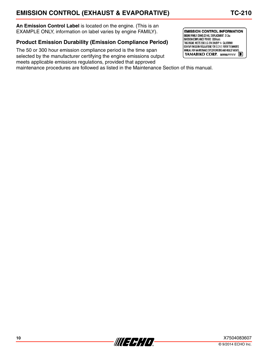 Emission control (exhaust & evaporative) tc-210 | Echo TC-210 Serial E14712001001 - E14712999999 User Manual | Page 10 / 36