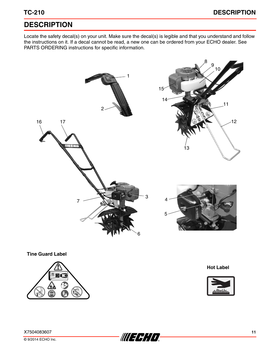 Description, Tc-210 description | Echo TC-210 Serial E14712001001 - E14712999999 User Manual | Page 11 / 36