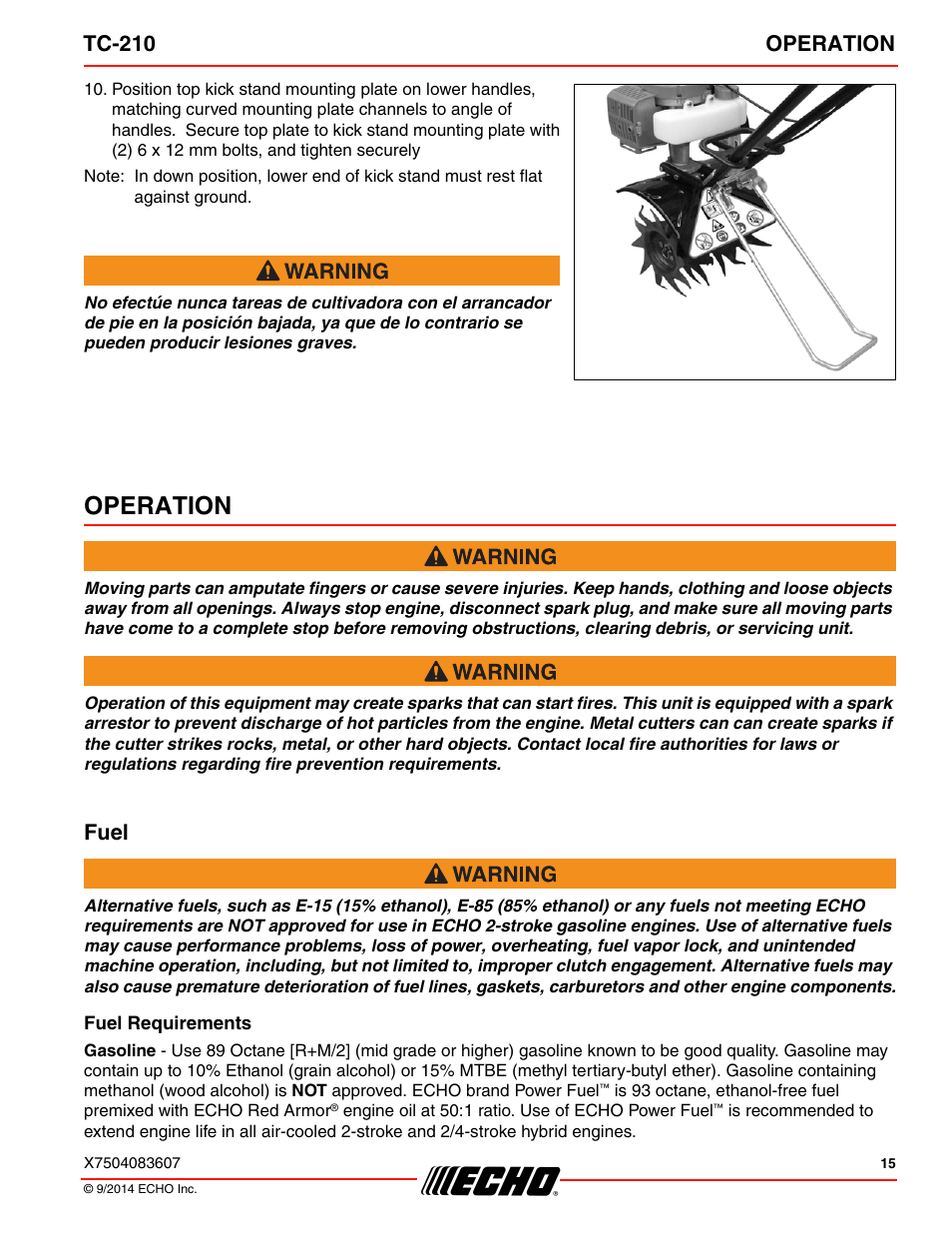 Operation, Fuel, Fuel requirements | Tc-210 operation | Echo TC-210 Serial E14712001001 - E14712999999 User Manual | Page 15 / 36