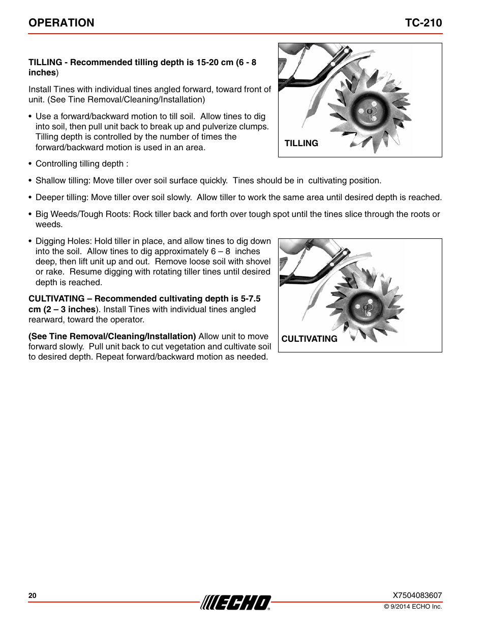 Operation tc-210 | Echo TC-210 Serial E14712001001 - E14712999999 User Manual | Page 20 / 36