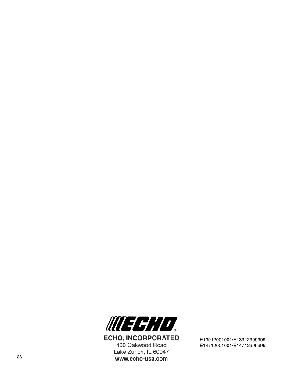 Echo, incorporated | Echo TC-210 Serial E14712001001 - E14712999999 User Manual | Page 36 / 36