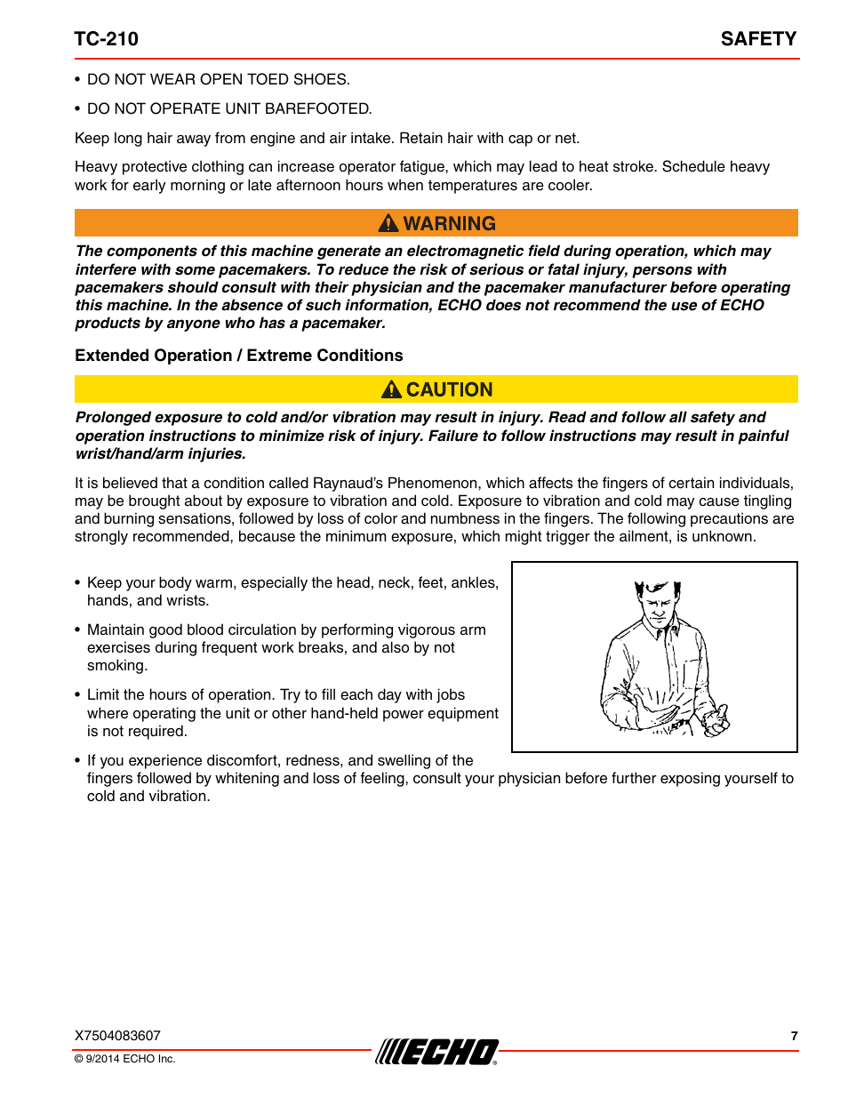 Extended operation / extreme conditions, Tc-210 safety | Echo TC-210 Serial E14712001001 - E14712999999 User Manual | Page 7 / 36