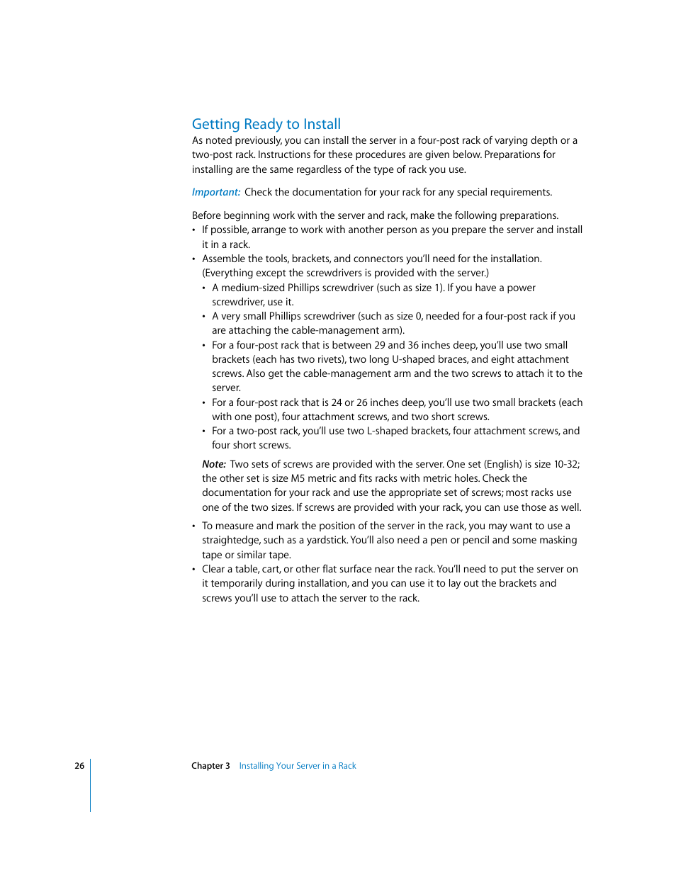 Getting ready to install | Apple Xserve G5 User Manual | Page 26 / 96