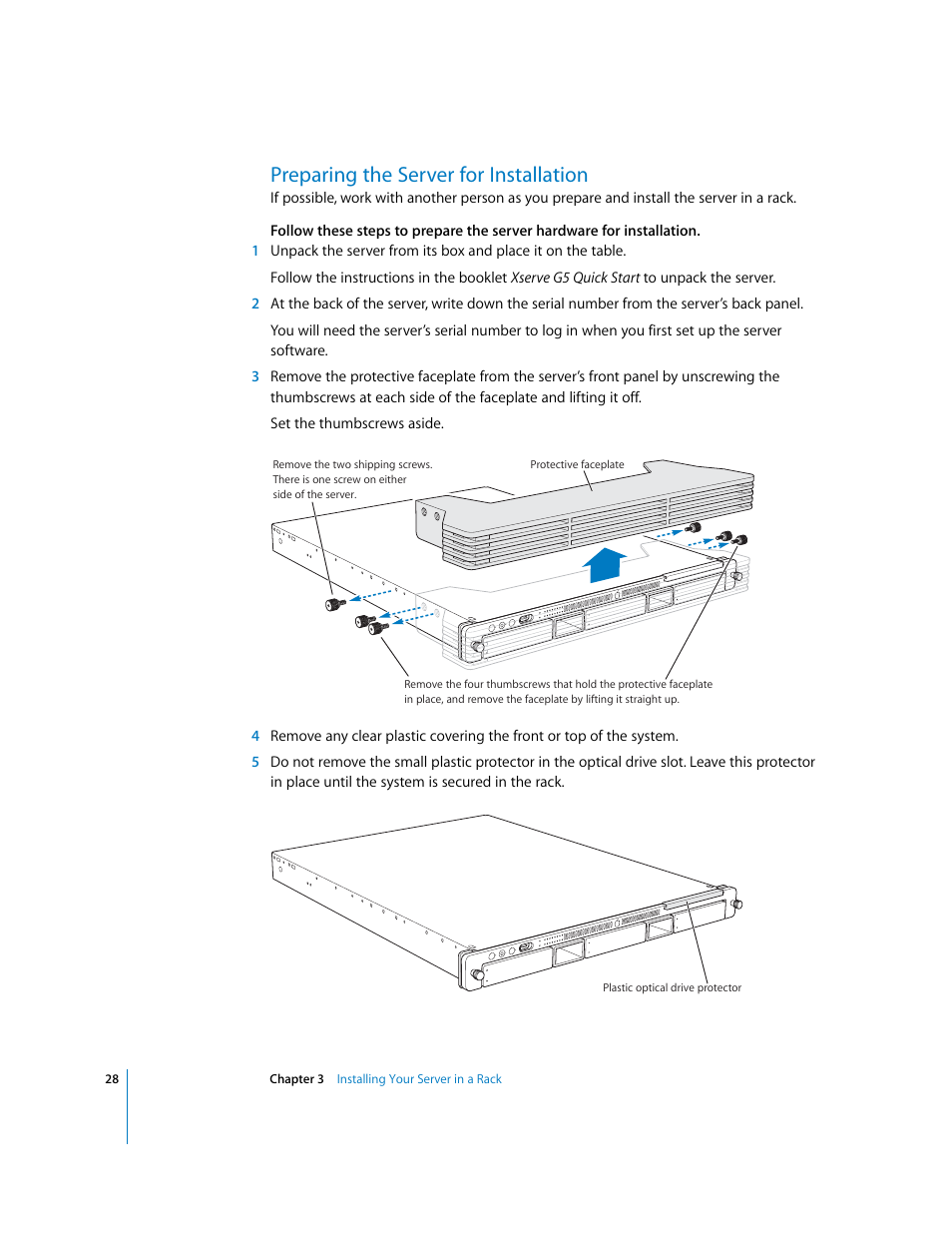 Preparing the server for installation | Apple Xserve G5 User Manual | Page 28 / 96