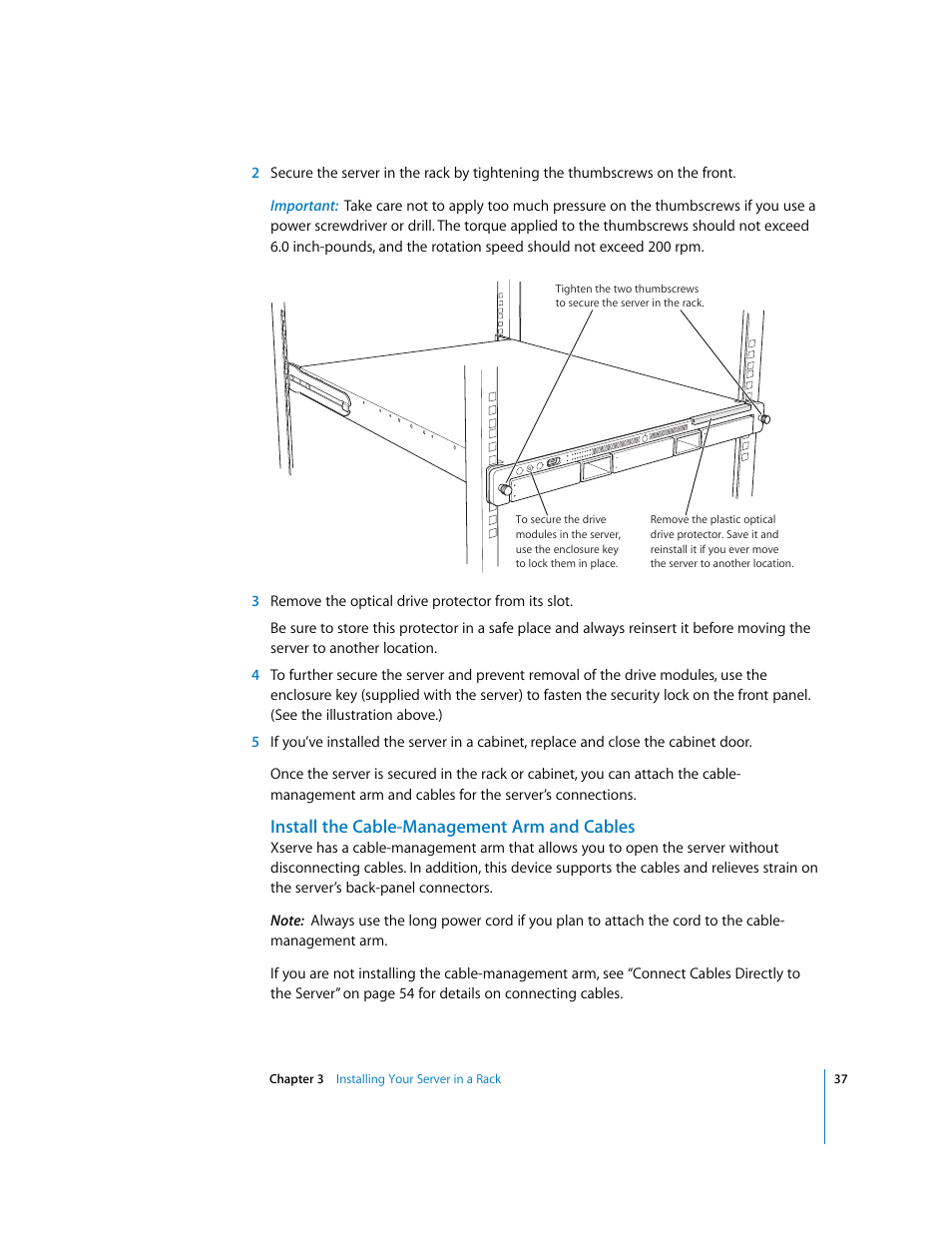 Install the cable-management arm and cables | Apple Xserve G5 User Manual | Page 37 / 96