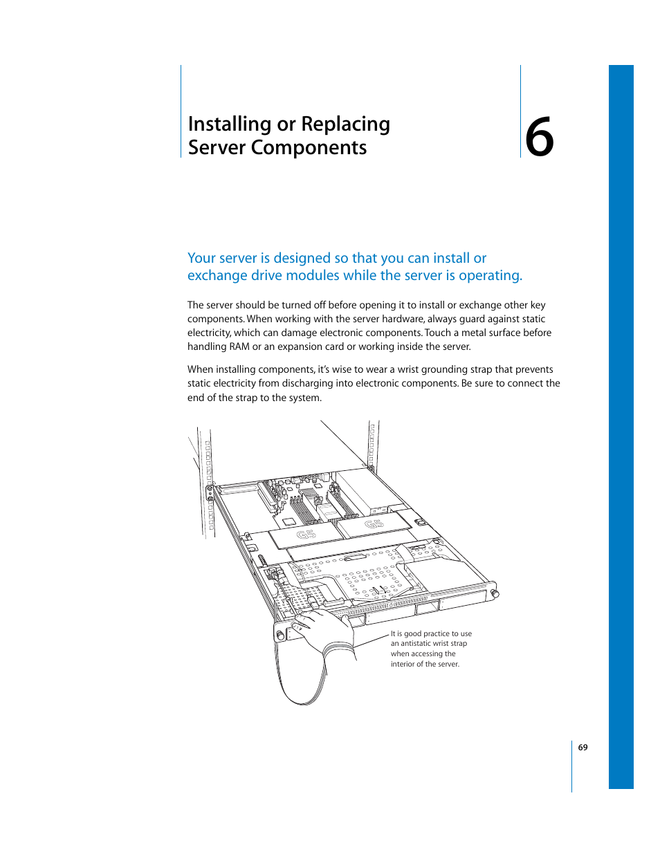Installing or replacing servercomponents, Installing or replacing server components | Apple Xserve G5 User Manual | Page 69 / 96