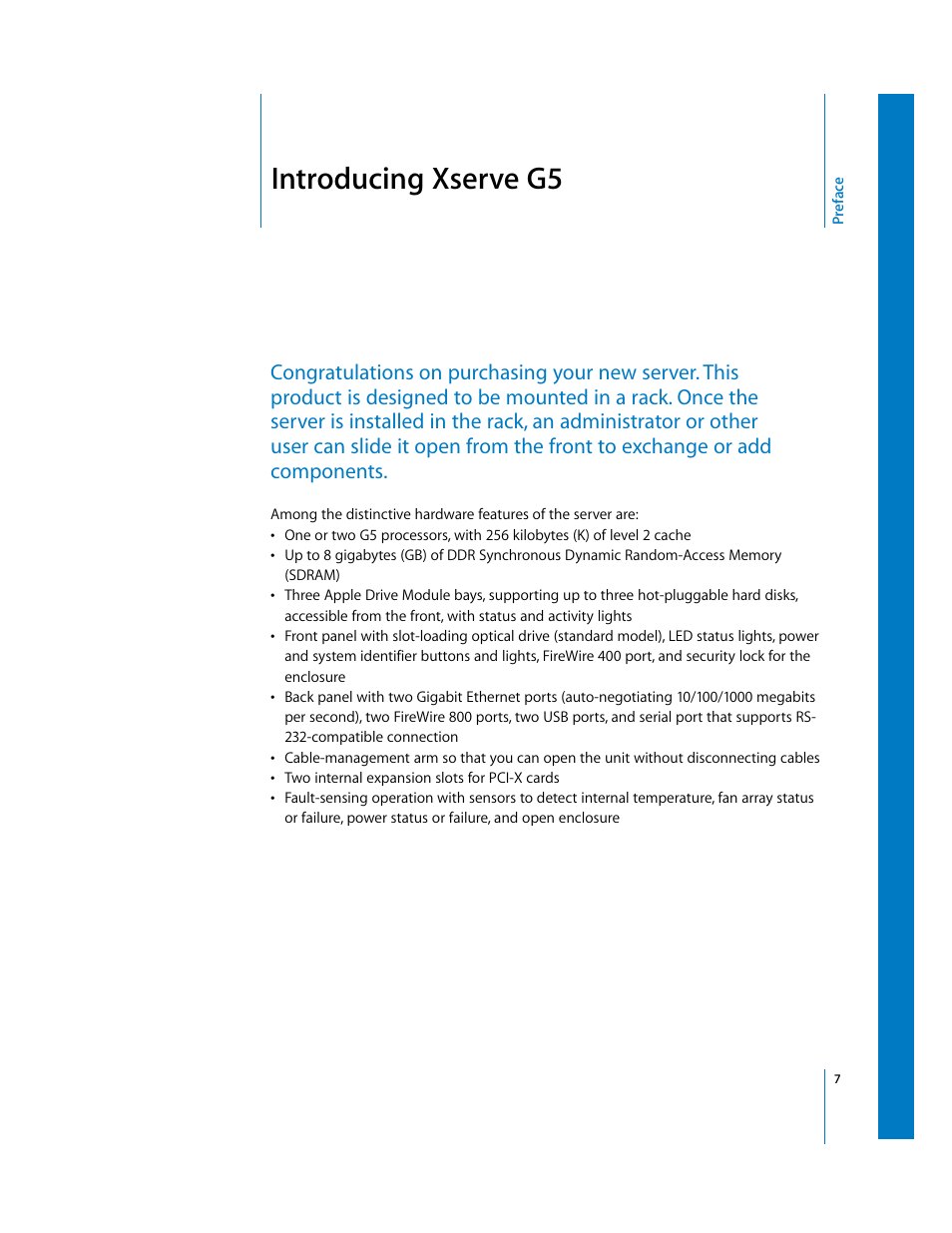 Introducing xserve g5 | Apple Xserve G5 User Manual | Page 7 / 96