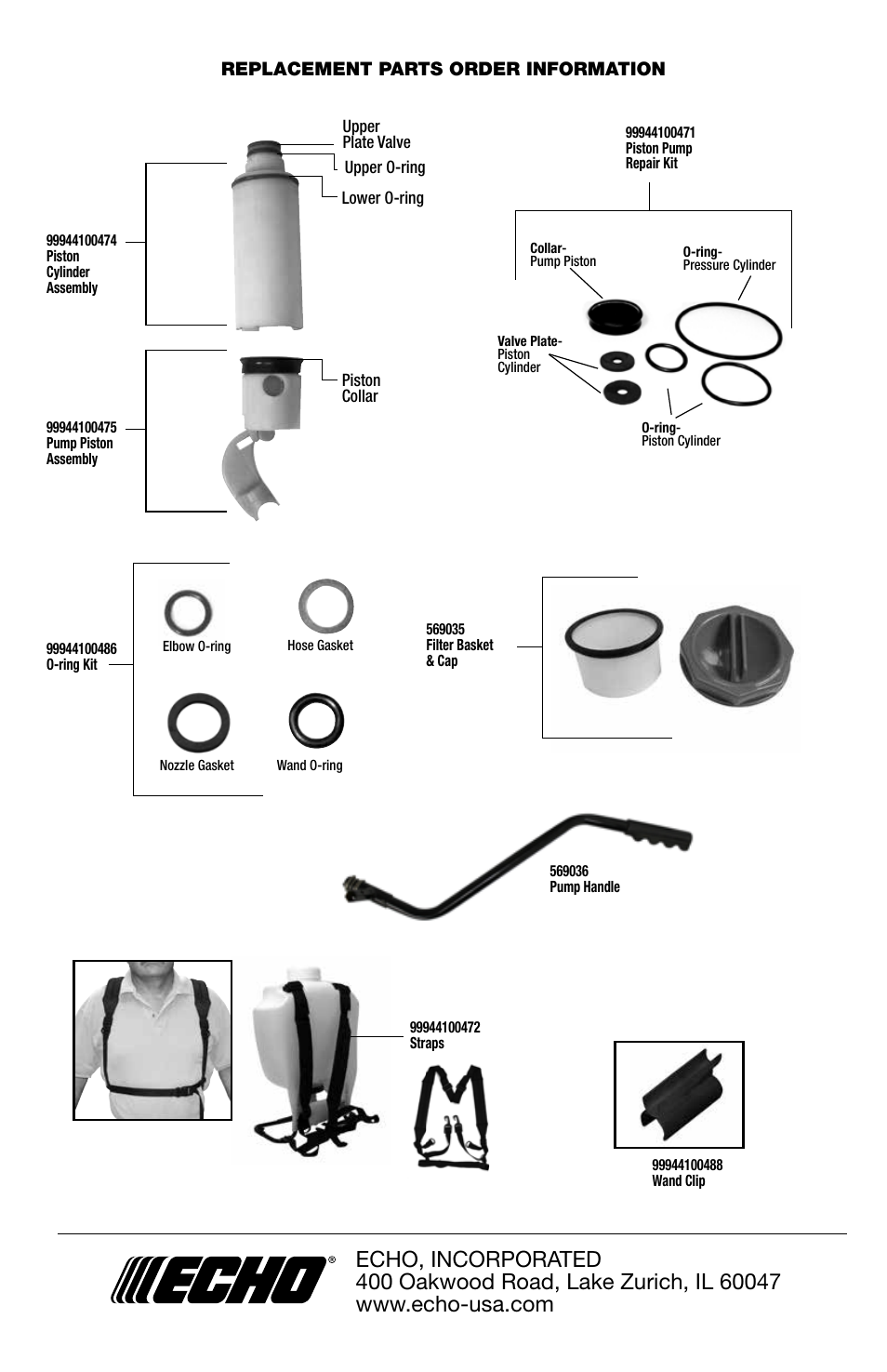 Replacement parts order information | Echo MS-41BP User Manual | Page 13 / 14