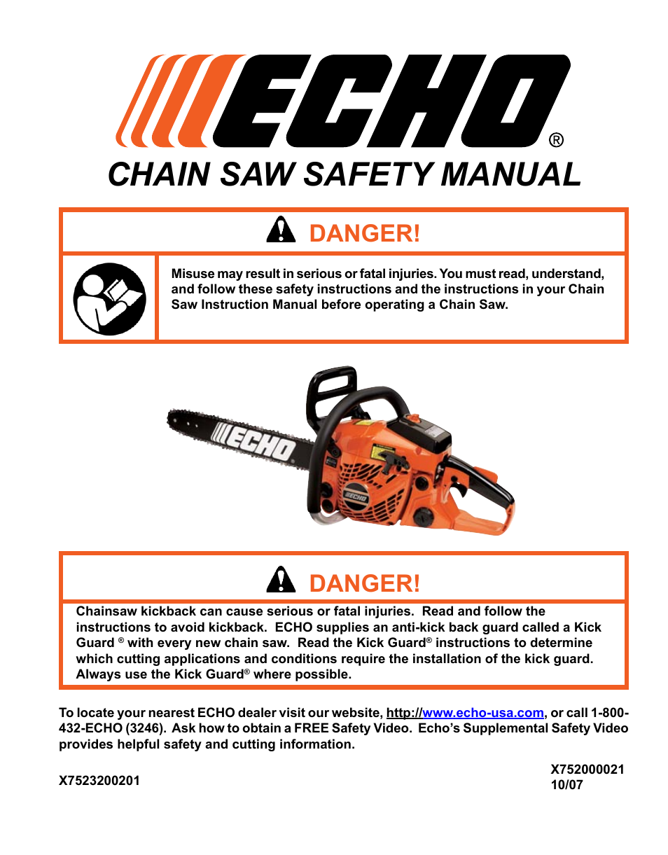 Echo CHAIN SAW SAFETY MANUAL User Manual | 36 pages