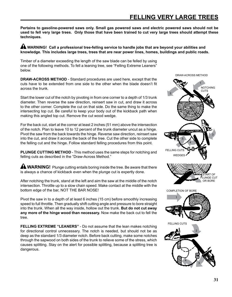 Felling very large trees, Warning | Echo CHAIN SAW SAFETY MANUAL User Manual | Page 31 / 36