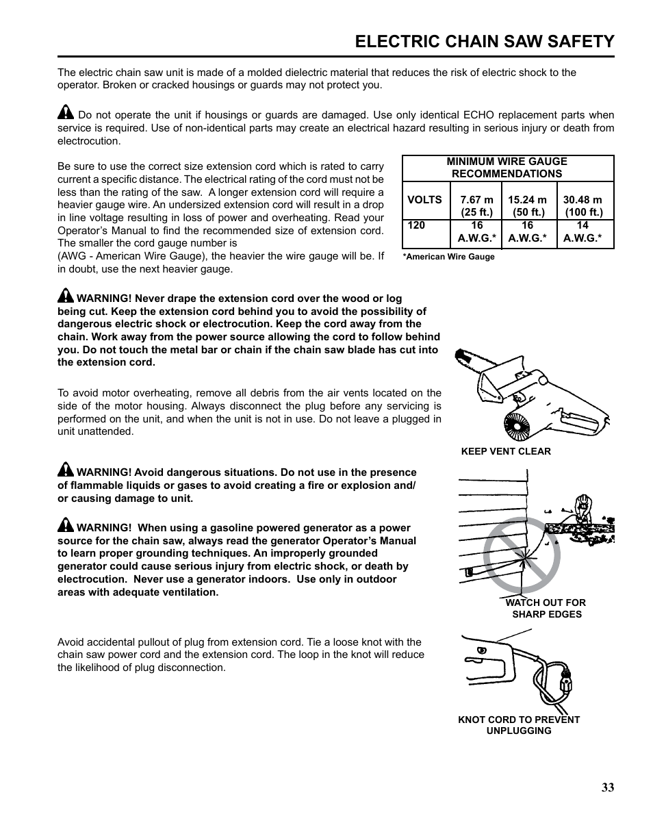 Electric chain saw safety | Echo CHAIN SAW SAFETY MANUAL User Manual | Page 33 / 36