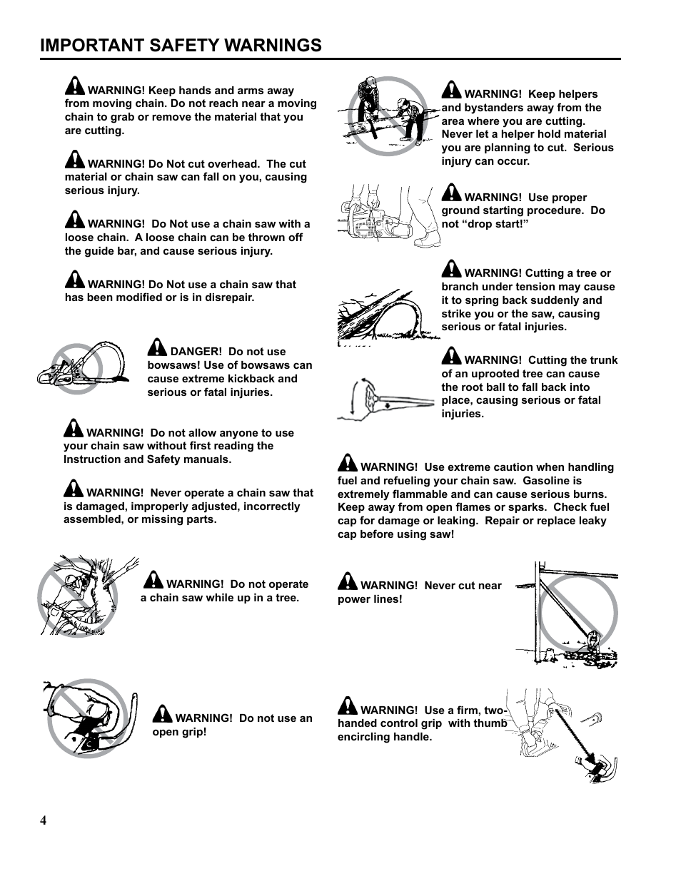 Important safety warnings | Echo CHAIN SAW SAFETY MANUAL User Manual | Page 4 / 36
