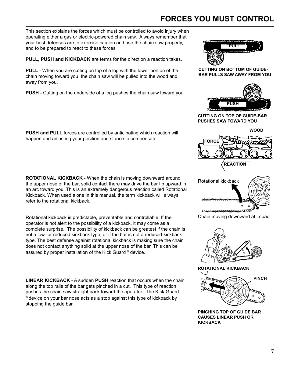 Forces you must control | Echo CHAIN SAW SAFETY MANUAL User Manual | Page 7 / 36