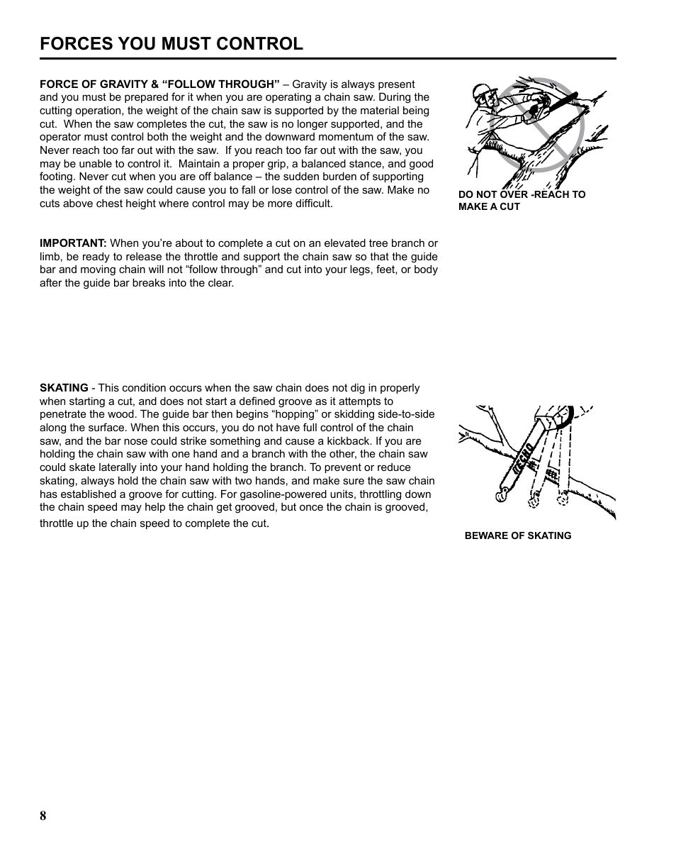 Forces you must control | Echo CHAIN SAW SAFETY MANUAL User Manual | Page 8 / 36