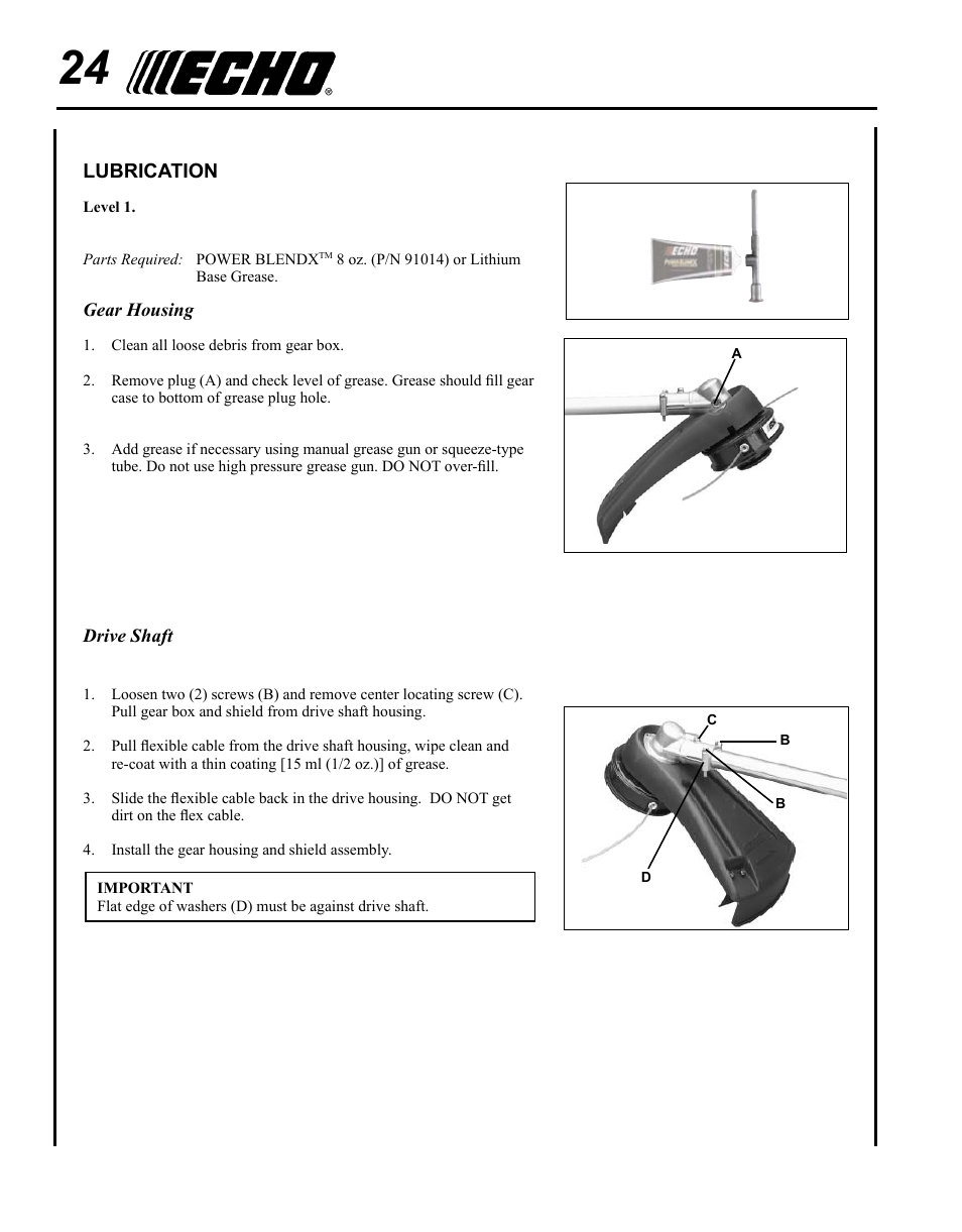 Lubrication | Echo SRM-280T Serial S74212001001 - S74212028775 User Manual | Page 24 / 36