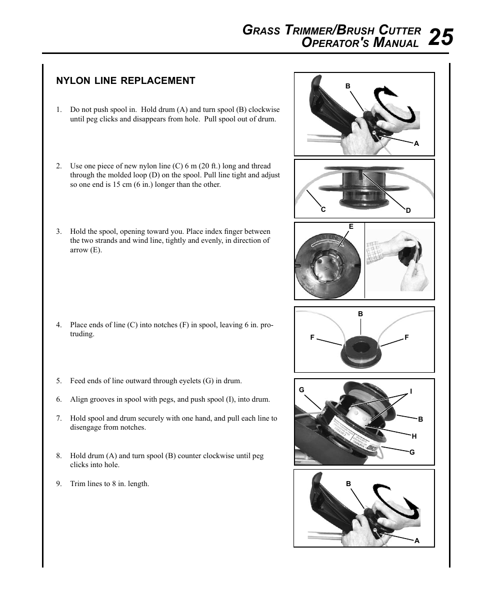 Nylon line replacement | Echo SRM-280T Serial S74212001001 - S74212028775 User Manual | Page 25 / 36