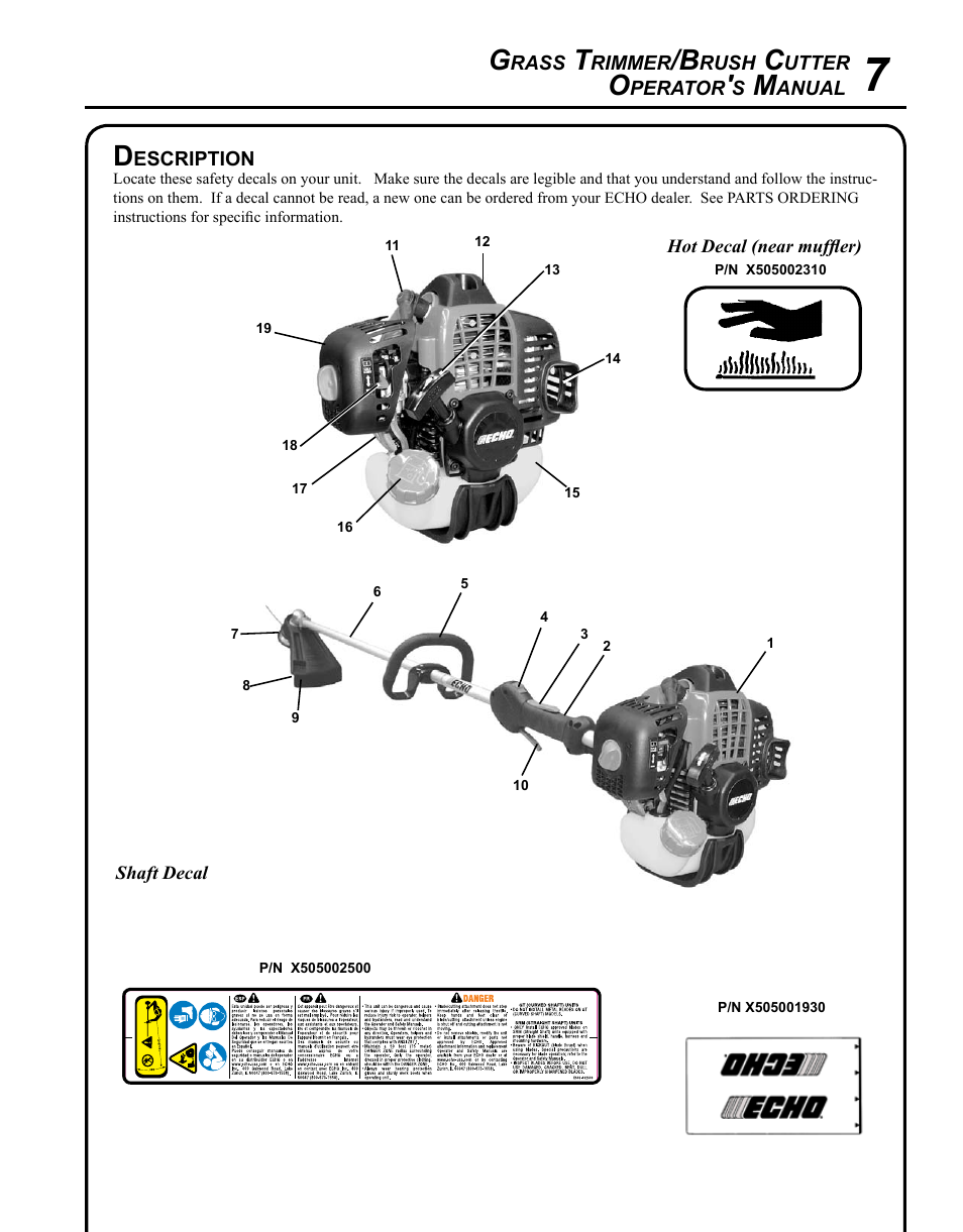 Description | Echo SRM-280T Serial S74212001001 - S74212028775 User Manual | Page 7 / 36