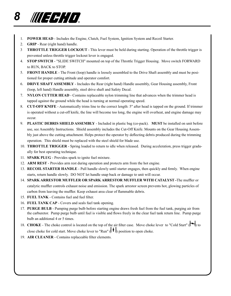 Echo SRM-280T Serial S74212001001 - S74212028775 User Manual | Page 8 / 36