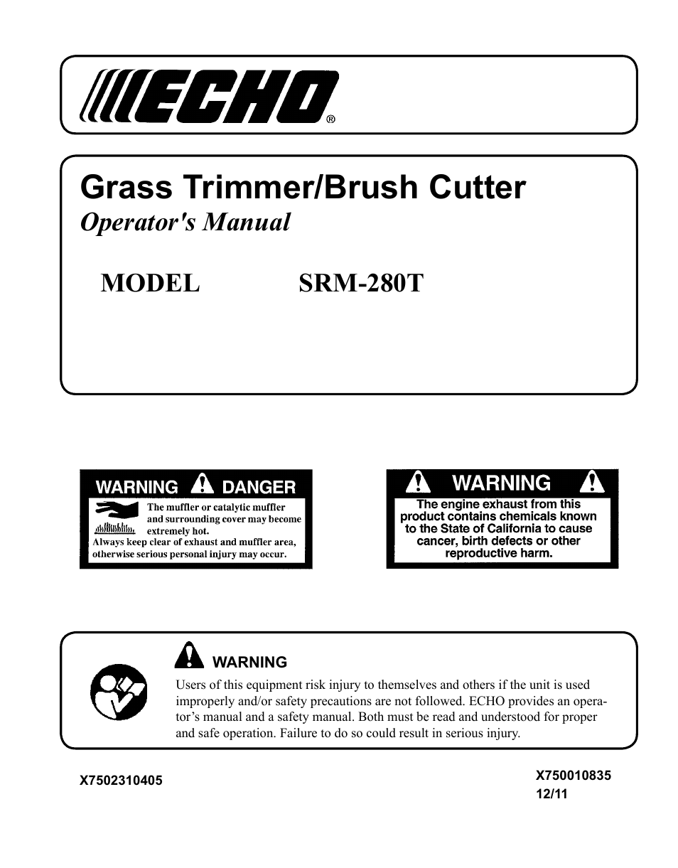 Echo SRM-280T Serial S74212028776 - S74212040474 User Manual | 36 pages