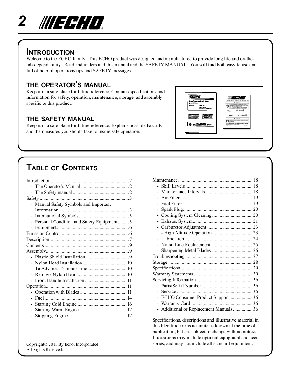 Echo SRM-280T Serial S74212028776 - S74212040474 User Manual | Page 2 / 36