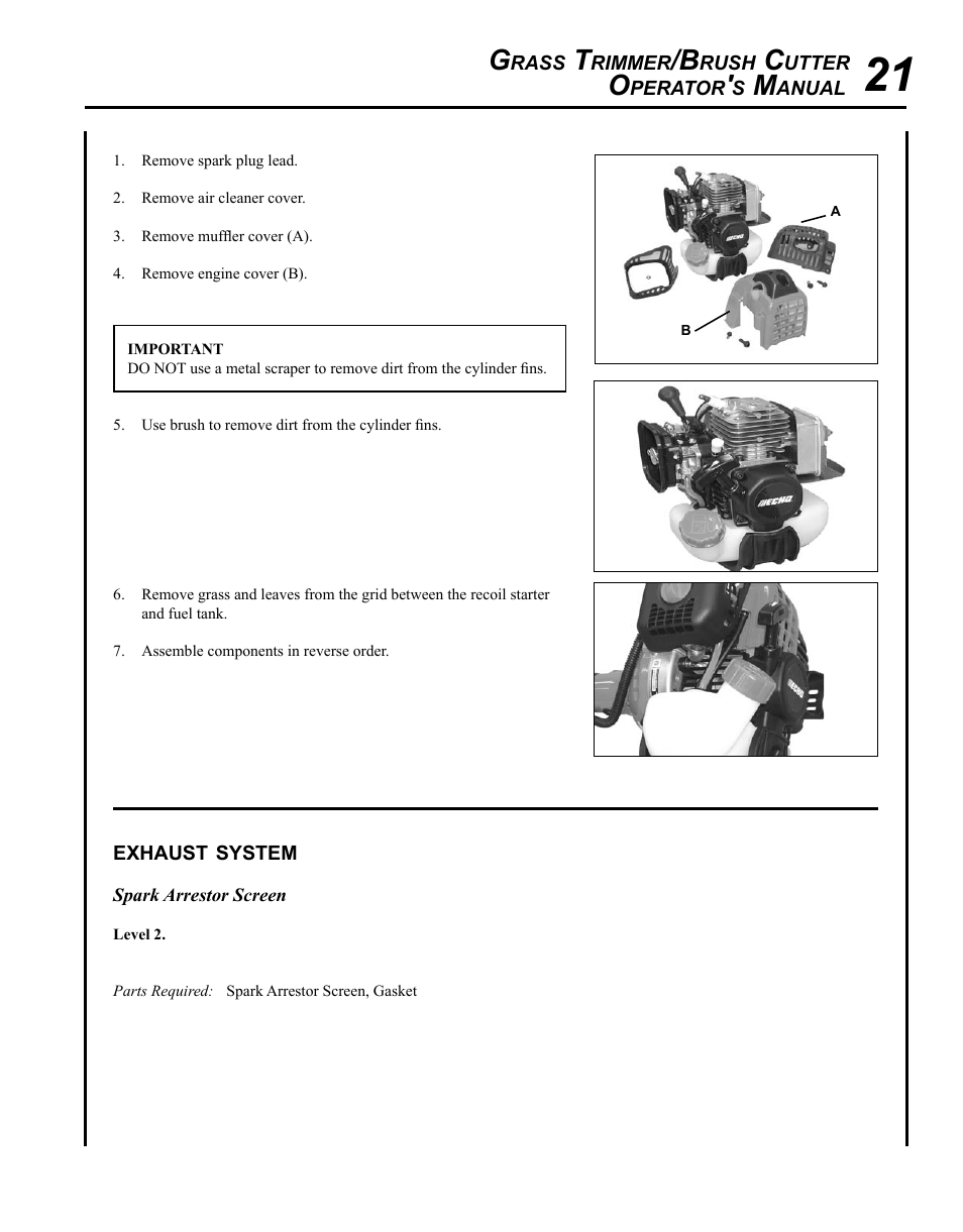 Exhaust system | Echo SRM-280T Serial S74212028776 - S74212040474 User Manual | Page 21 / 36