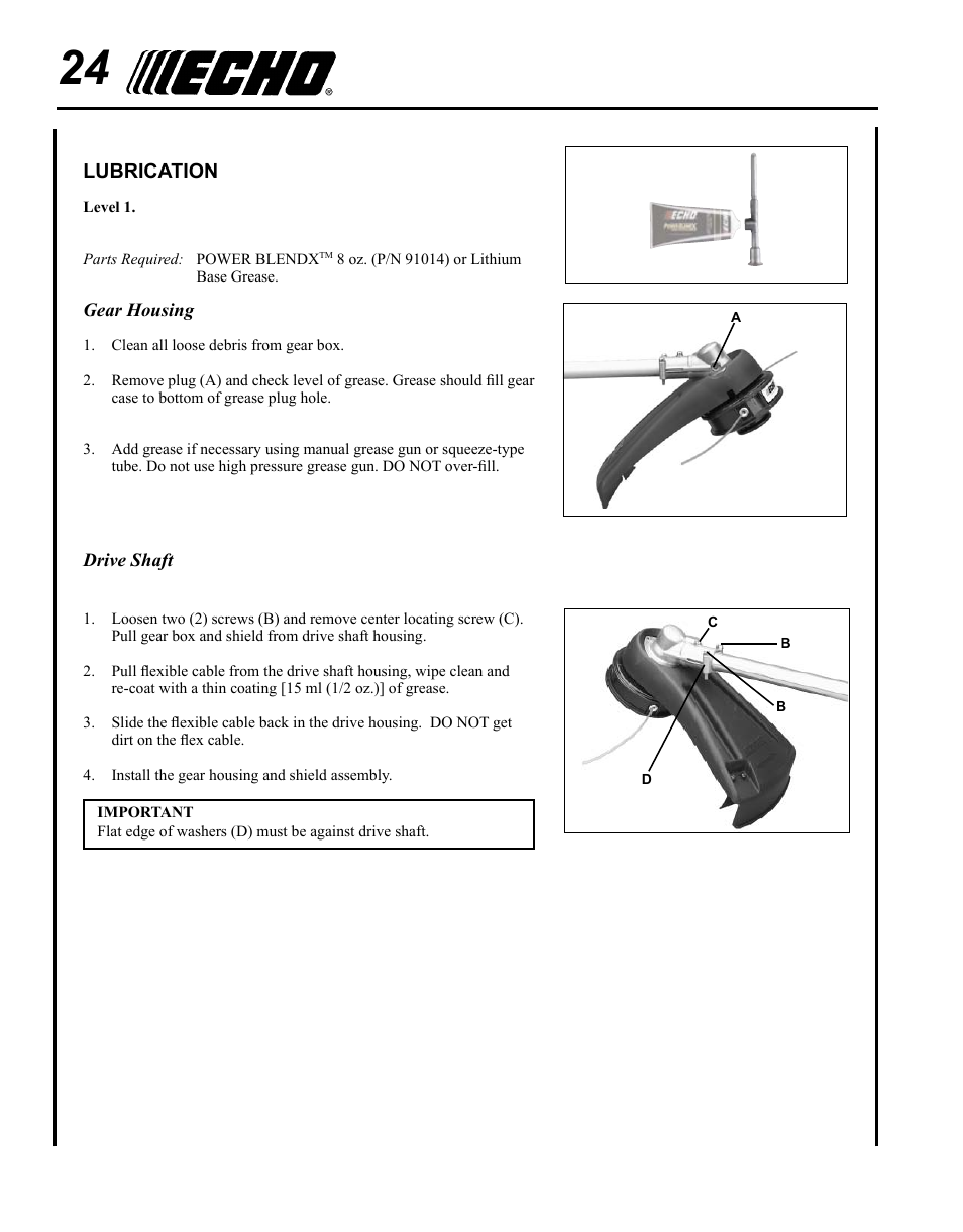 Lubrication | Echo SRM-280T Serial S74212028776 - S74212040474 User Manual | Page 24 / 36