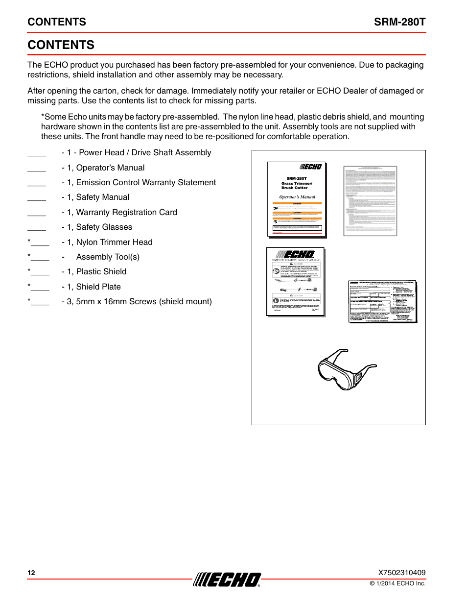 Echo SRM-280T Serial S74212040475 - S74212999999 User Manual | Page 12 / 36