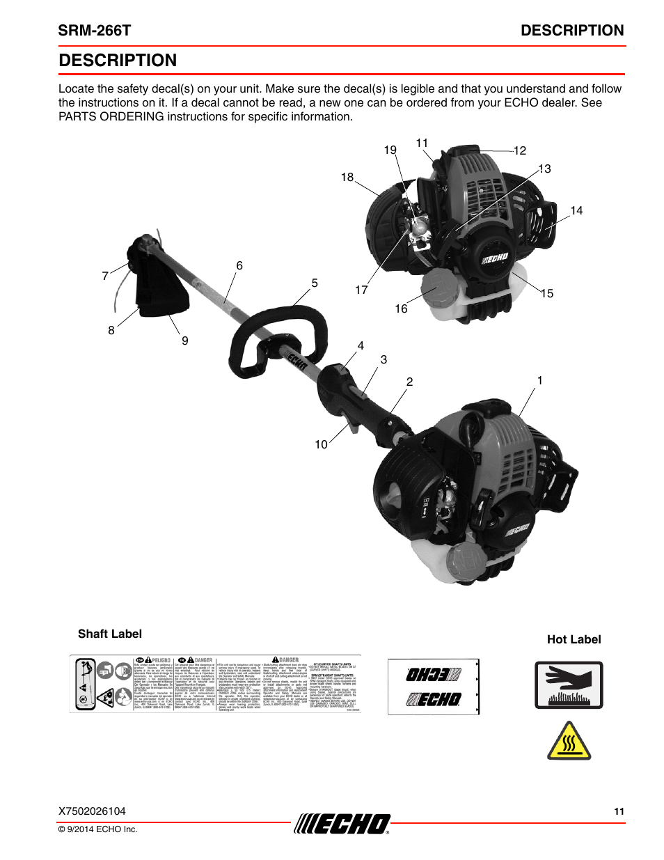 Description, Srm-266t description | Echo SRM-266T User Manual | Page 11 / 40