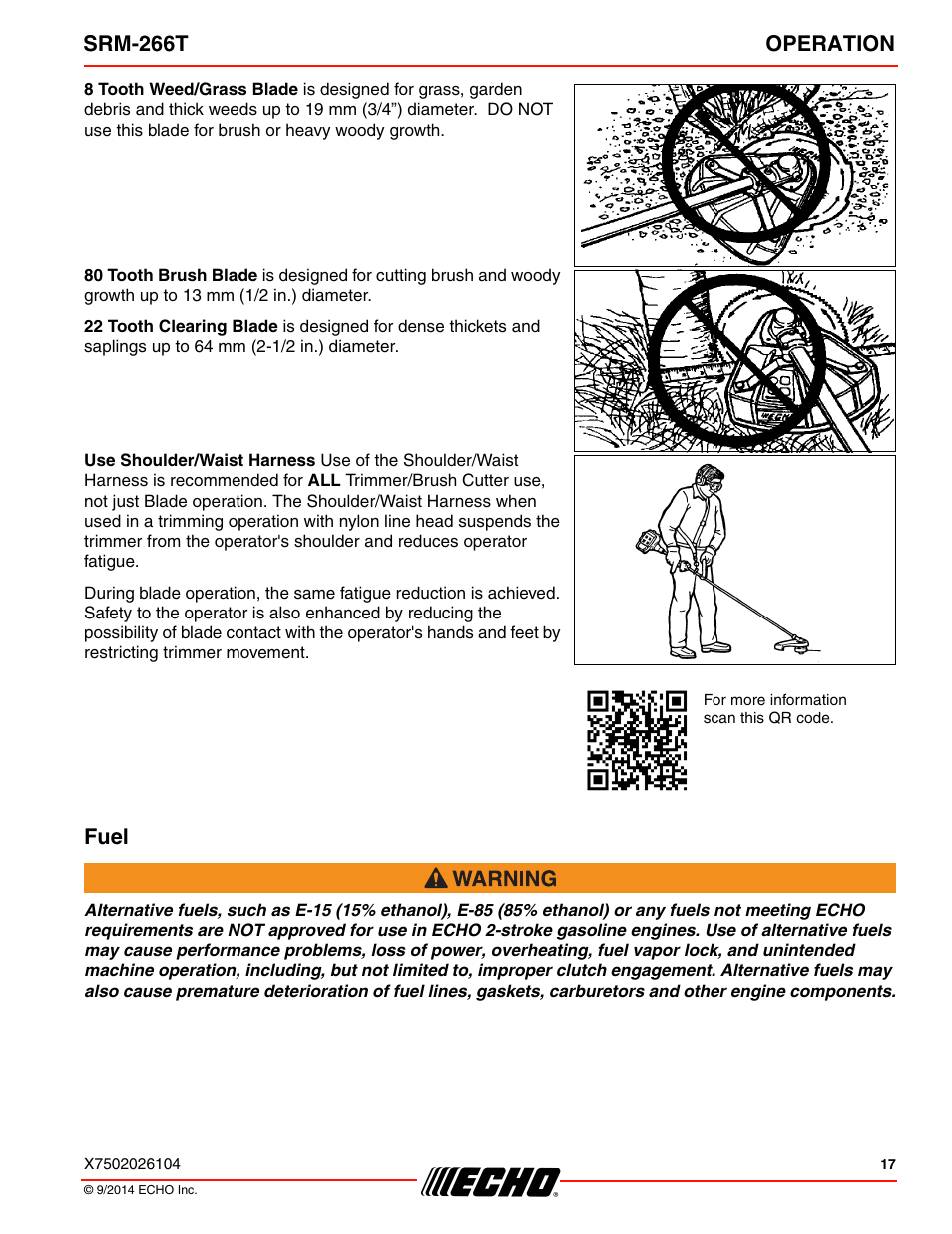 Fuel, Srm-266t operation | Echo SRM-266T User Manual | Page 17 / 40