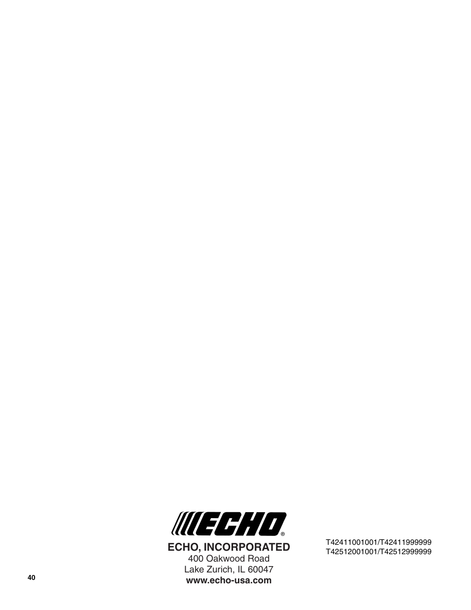 Echo, incorporated | Echo SRM-266T User Manual | Page 40 / 40