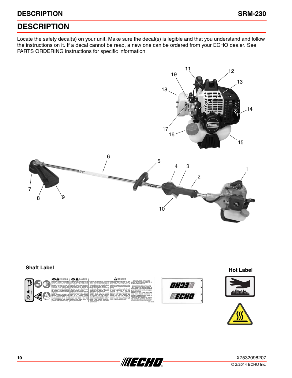 Description, Description srm-230 | Echo SRM-230 User Manual | Page 10 / 36