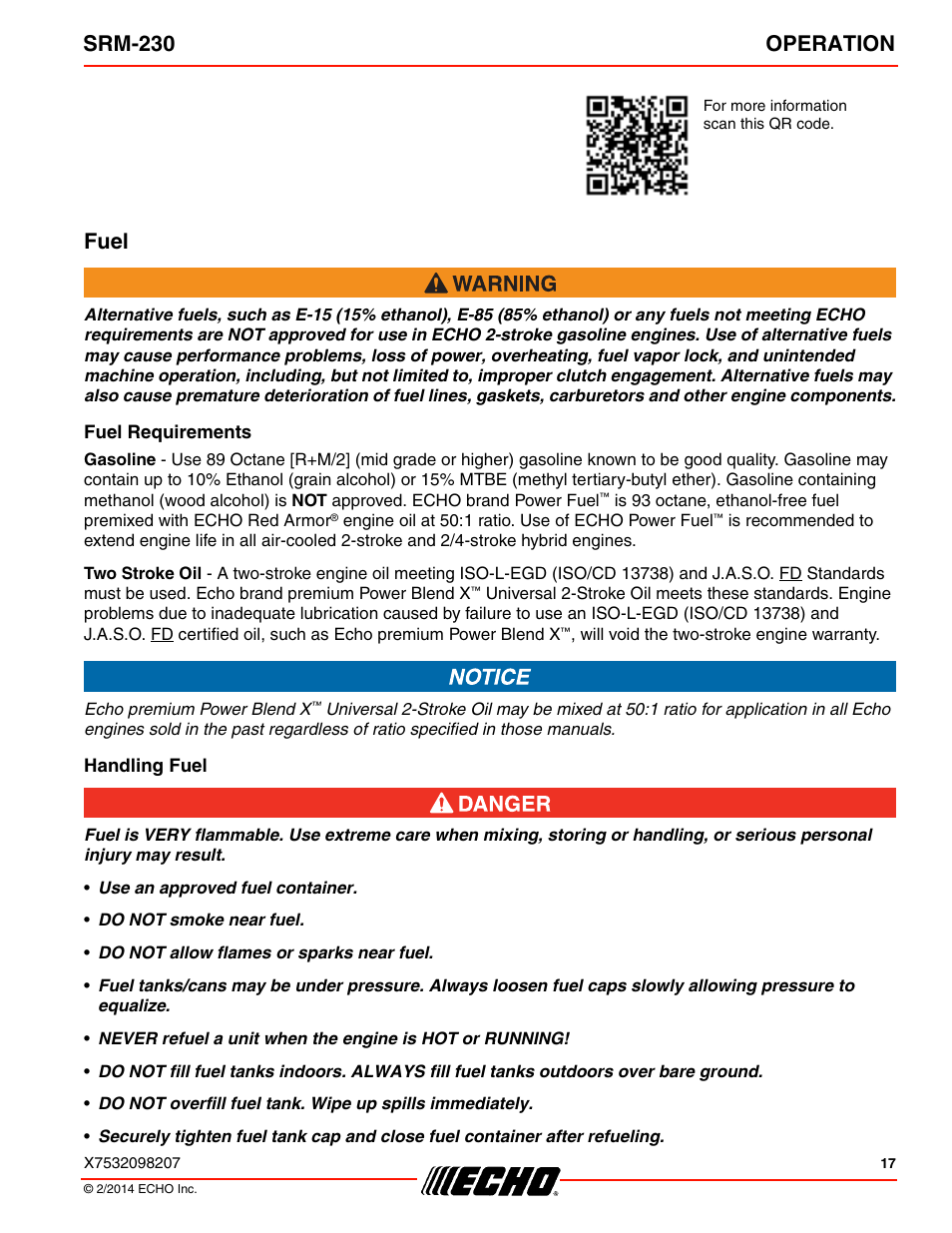 Fuel, Srm-230 operation | Echo SRM-230 User Manual | Page 17 / 36