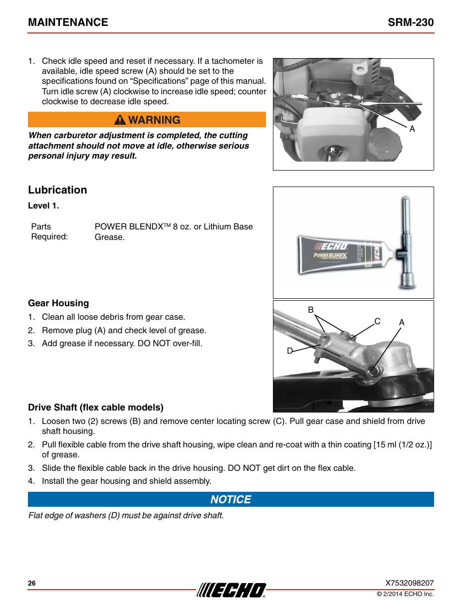 Lubrication, Maintenance srm-230 | Echo SRM-230 User Manual | Page 26 / 36