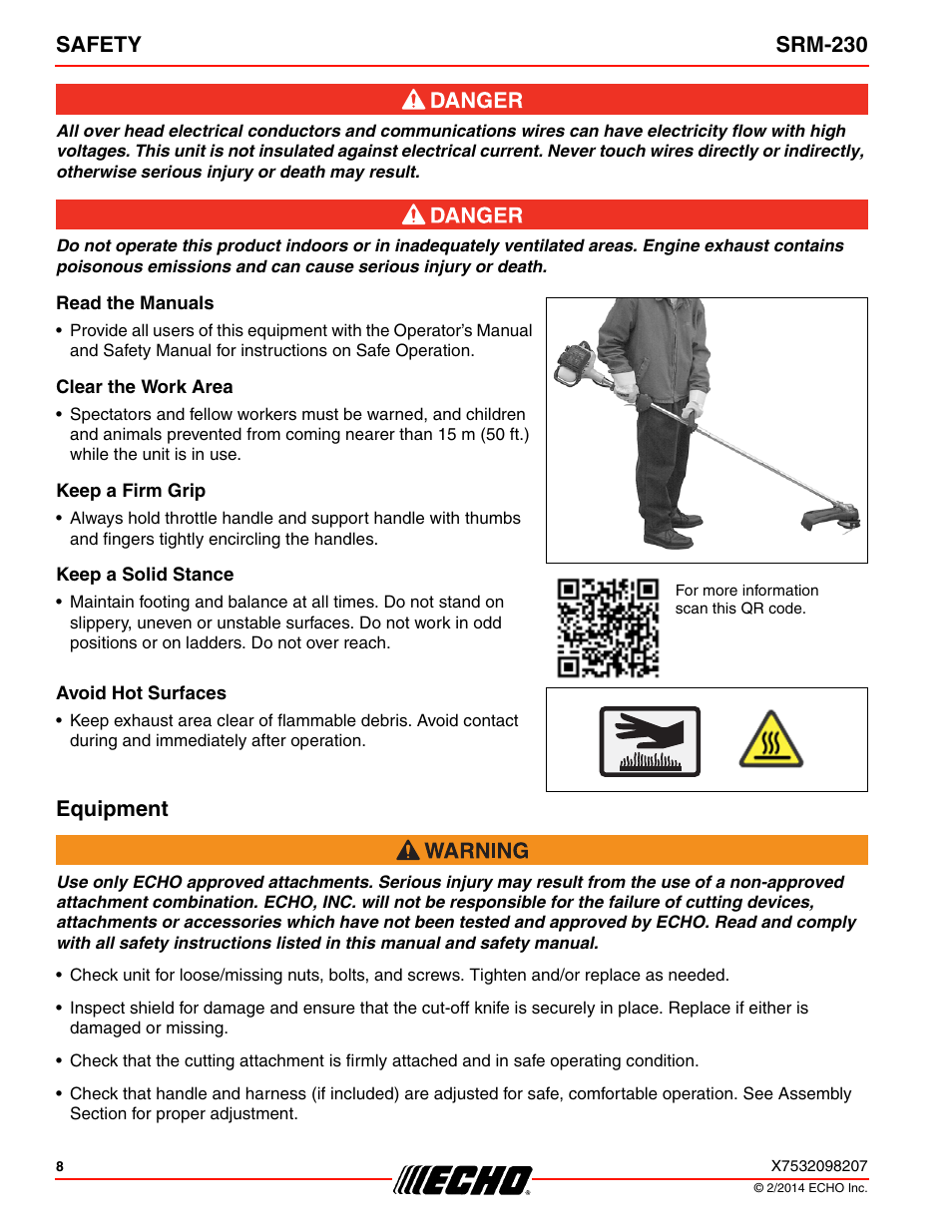 Equipment, Safety srm-230 | Echo SRM-230 User Manual | Page 8 / 36