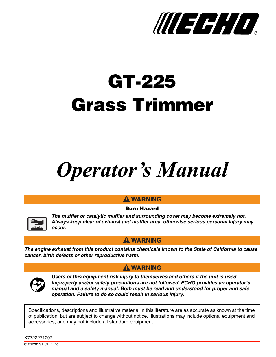 Echo GT-225 User Manual | 32 pages