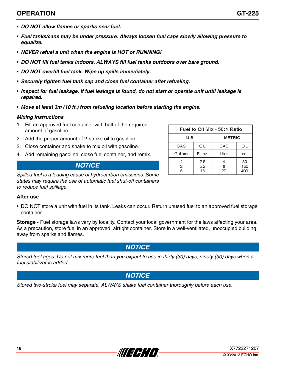 Operation gt-225 | Echo GT-225 User Manual | Page 16 / 32