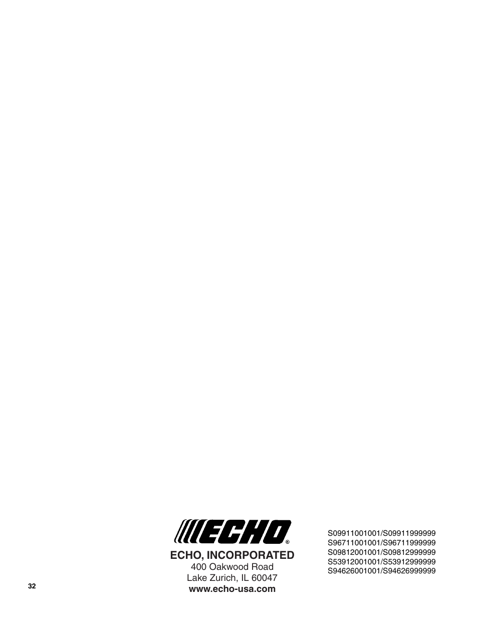 Echo, incorporated | Echo GT-225 User Manual | Page 32 / 32