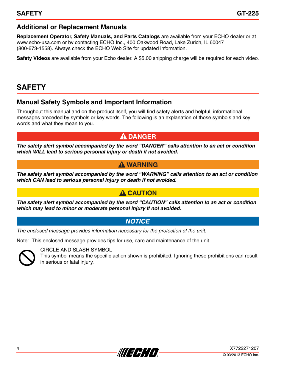 Safety | Echo GT-225 User Manual | Page 4 / 32