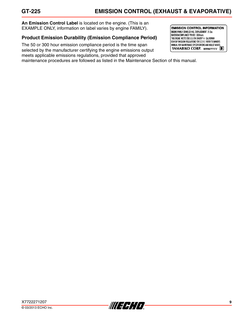 Gt-225 emission control (exhaust & evaporative) | Echo GT-225 User Manual | Page 9 / 32