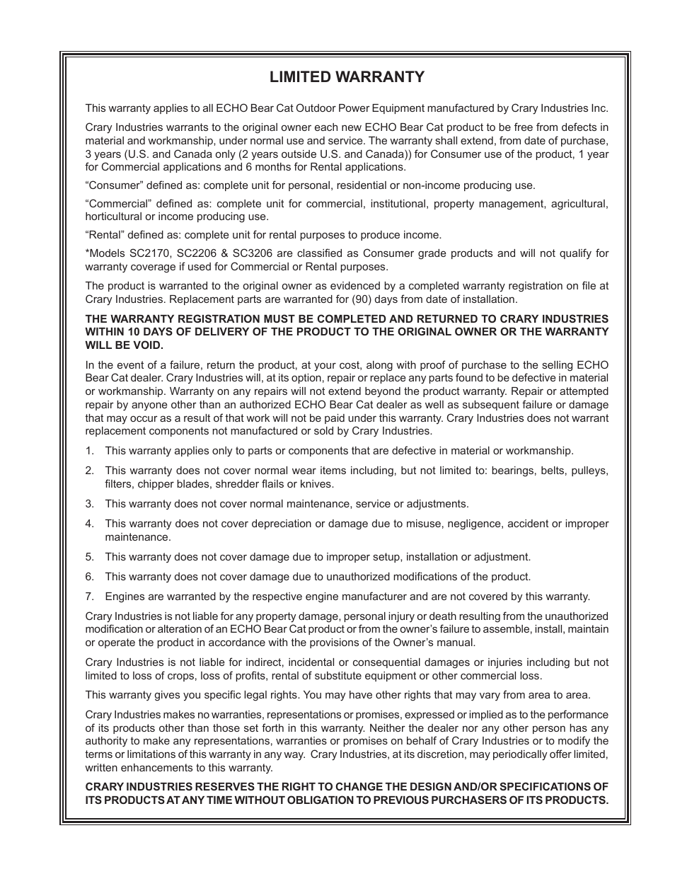 Limited warranty | Echo DL10570 Owners Manual v.4 User Manual | Page 3 / 20