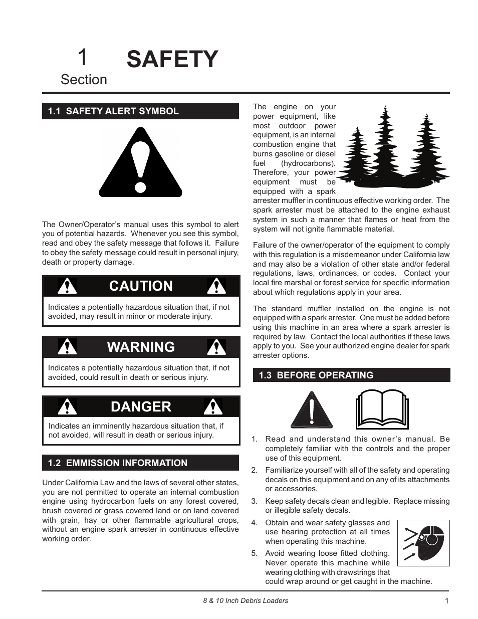 Safety, 1 safety alert symbol, 2 emmission information | 3 before operating, Caution, Danger, Warning | Echo DL10570 Owners Manual v.4 User Manual | Page 5 / 20