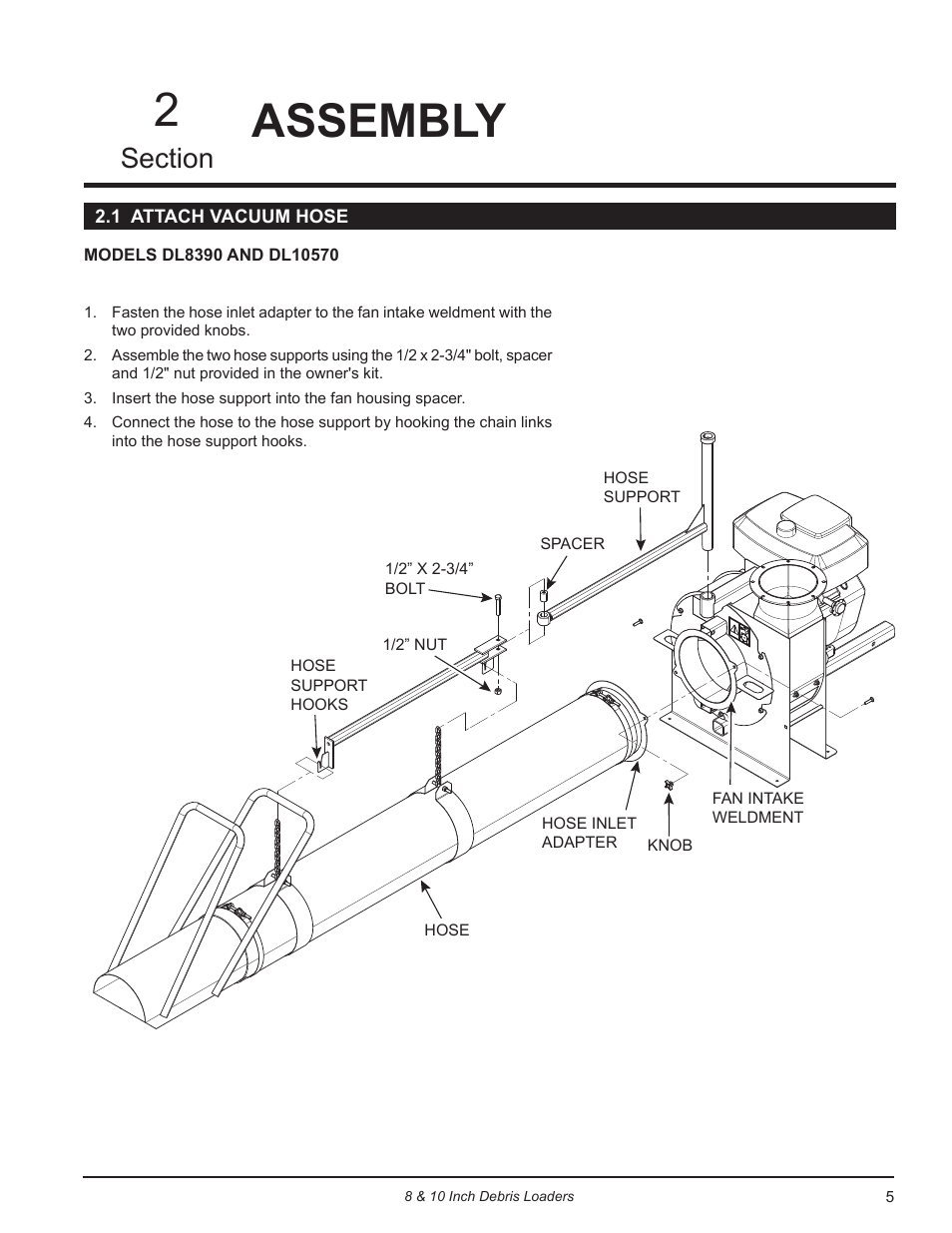 Assembly, 1 attach vacuum hose, Assembly 2 | Echo DL10570 Owners Manual v.3 User Manual | Page 9 / 19