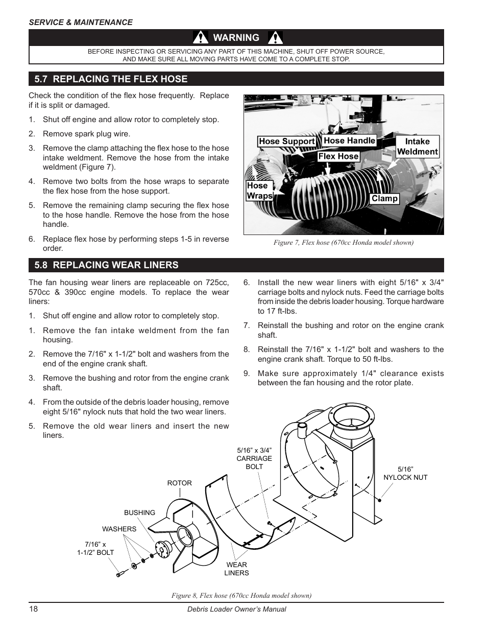 7 replacing the flex hose, 8 replacing wear liners | Echo DL10570 Owners Manual v.2 User Manual | Page 22 / 27