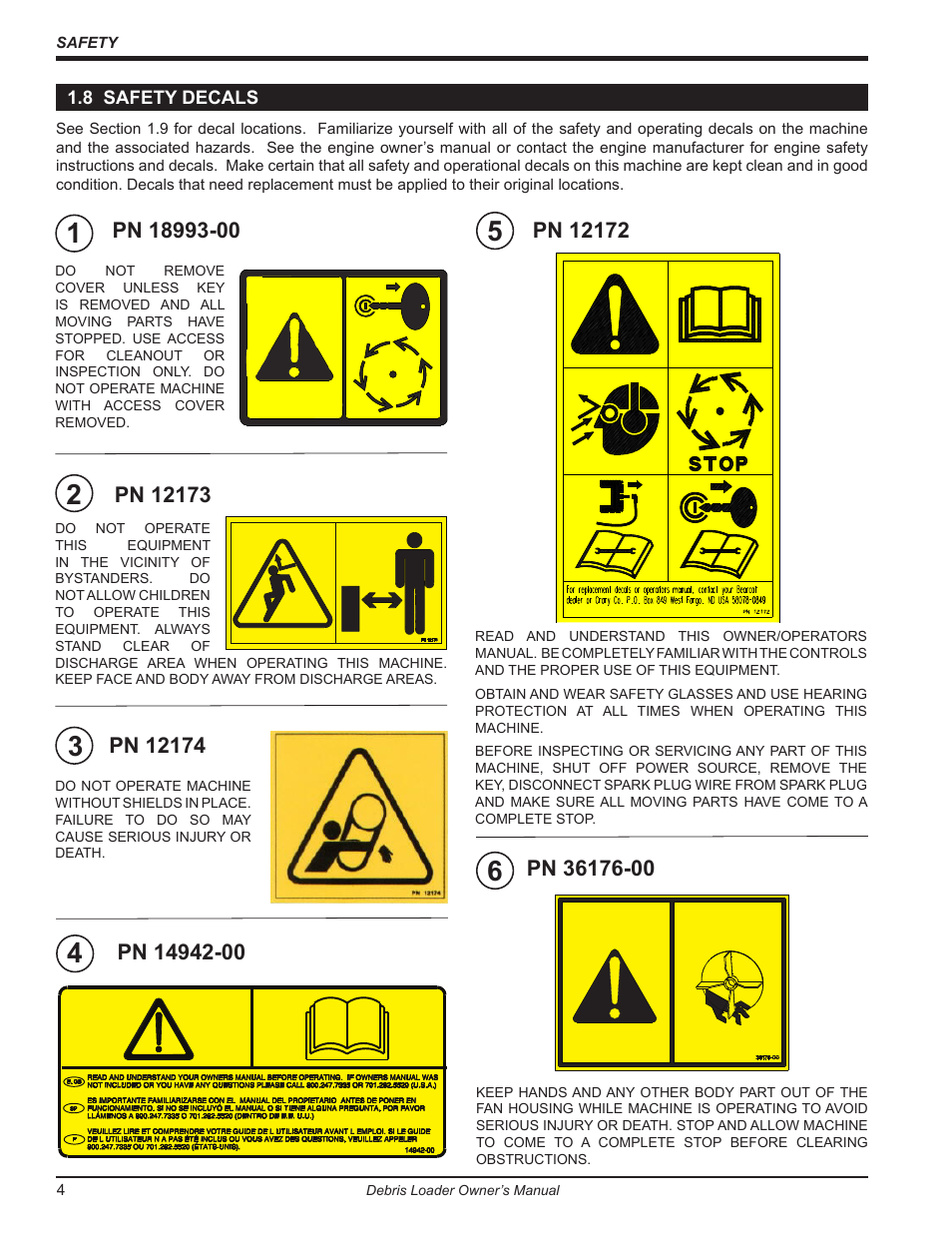 8 safety decals | Echo DL10570 Owners Manual v.2 User Manual | Page 8 / 27