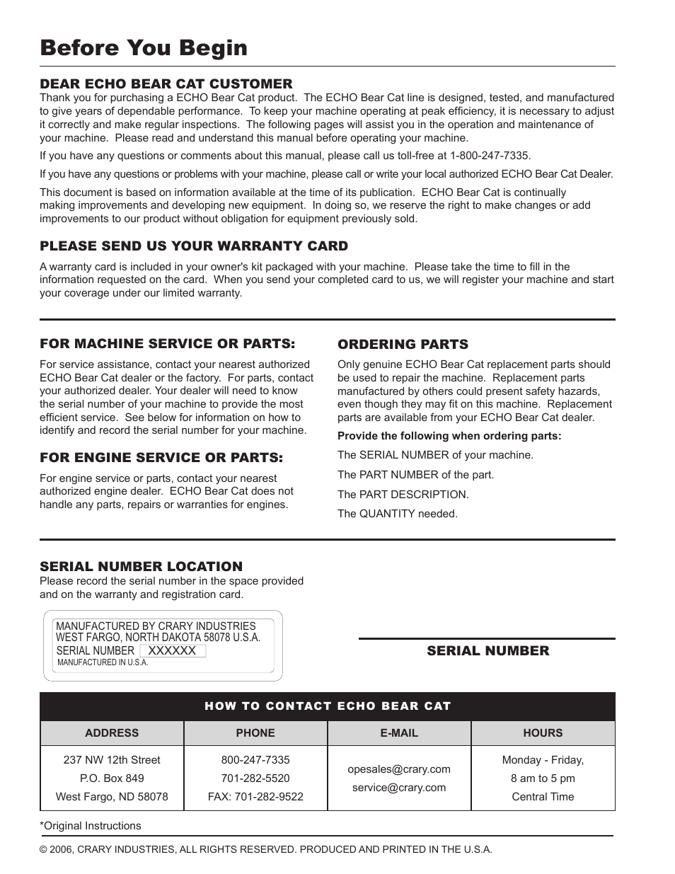 Before you begin | Echo DL10570 Owners Manual v.1 User Manual | Page 2 / 28