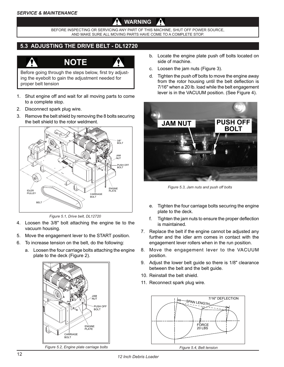 3 adjusting the drive belt - dl12720, Warning | Echo DL12653 Owners Manual v.2 User Manual | Page 16 / 25
