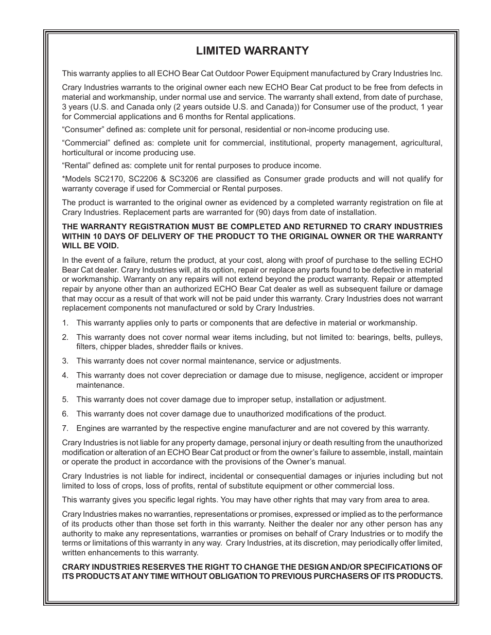 Limited warranty | Echo DL12653 Owners Manual v.2 User Manual | Page 3 / 25